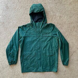 Columbia Jacket Mens Medium Full Zip Green Hood Polyvinyl Pockets Vtg P Pleasant